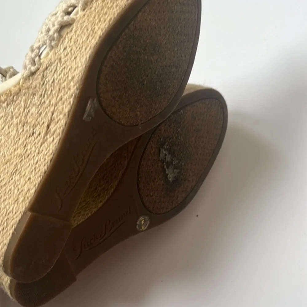 Lucky Brand Y2K Cream Crochet Boho Festival Strap Espadrille Wedge Sandal Sz 8